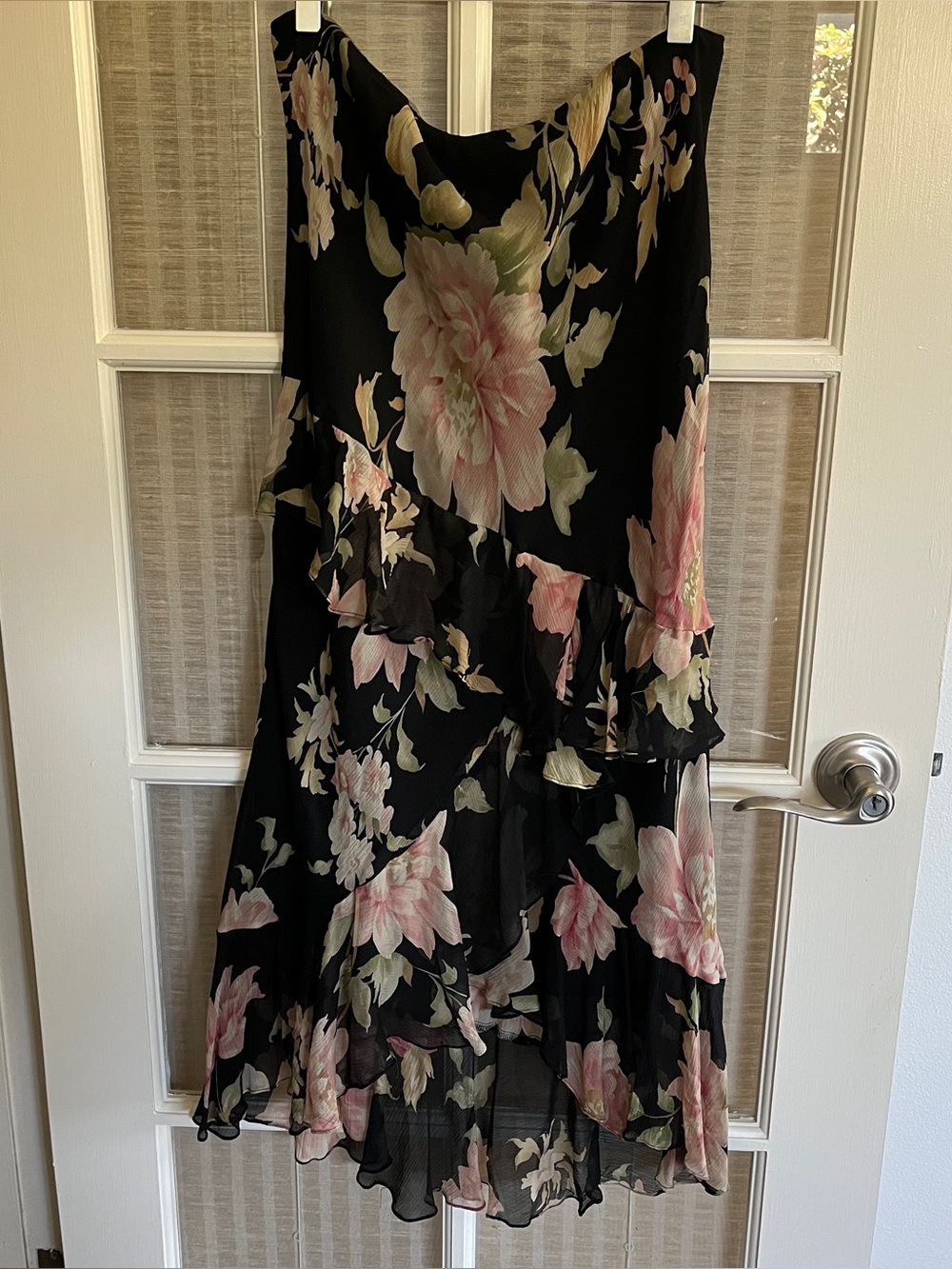 Ralph Lauren Black and Pink roses tiered ruffle skirt